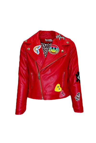 Lola & The Boys Outerwear All About The Patch Vegan Leather Jacket Red