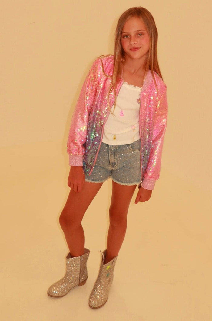 Lola + The Boys Outerwear Bubble Gum Shimmer Sequin Bomber