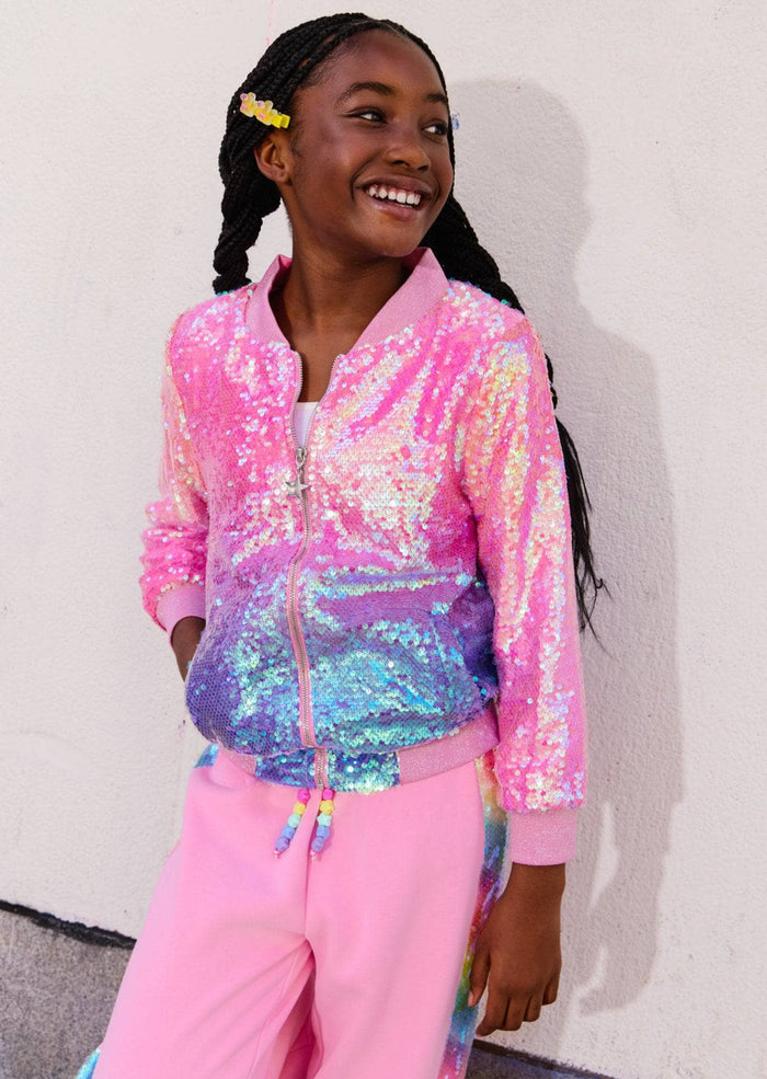Lola + The Boys Outerwear Bubble Gum Shimmer Sequin Bomber
