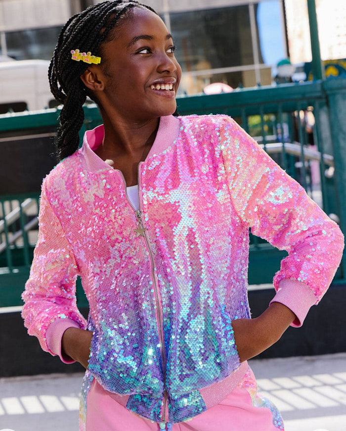 Lola + The Boys Outerwear Bubble Gum Shimmer Sequin Bomber