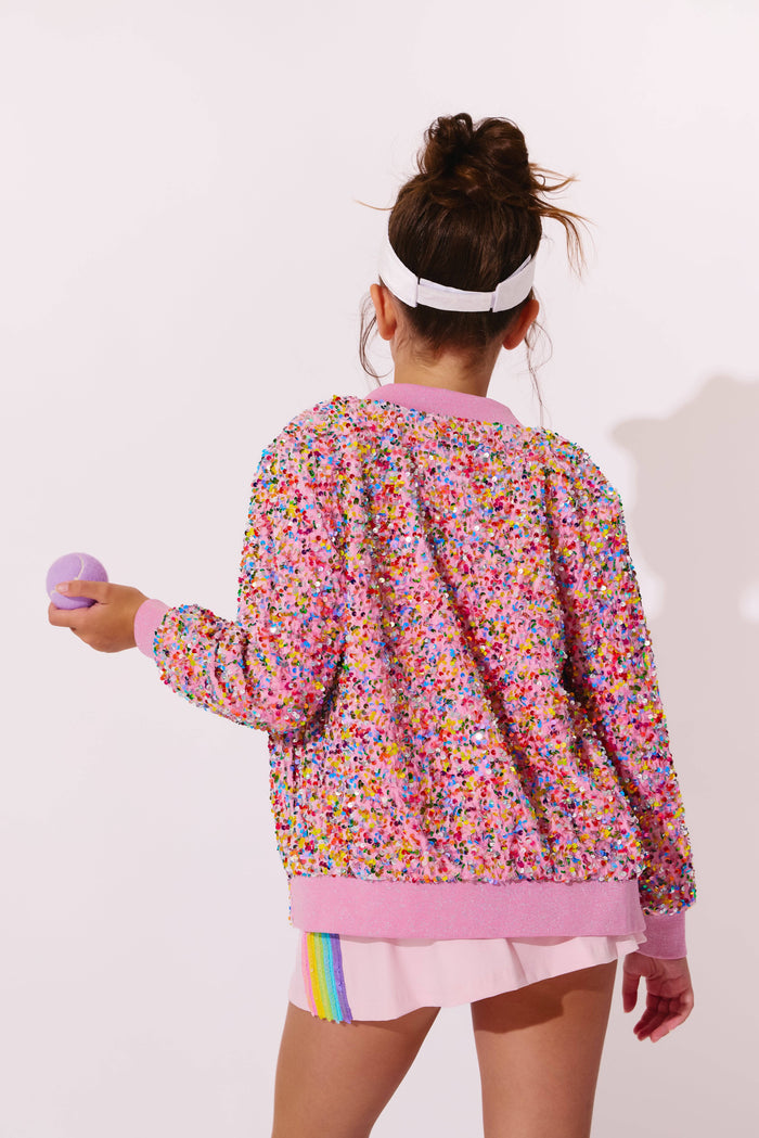 Lola + The Boys Outerwear Confetti Shimmer Party Bomber