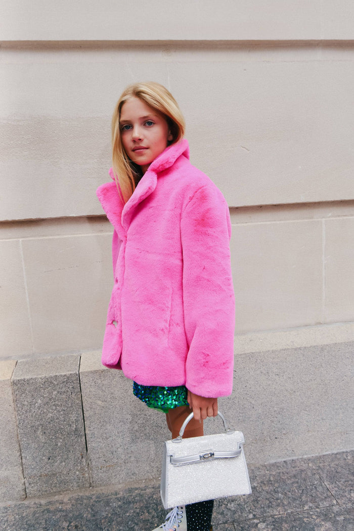 Lola + The Boys Outerwear Elle Crystal Faux Fur Coat