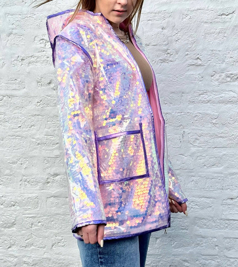 Rains Holographic Jacket Rains Pink Coat Foggy Rain Jacket