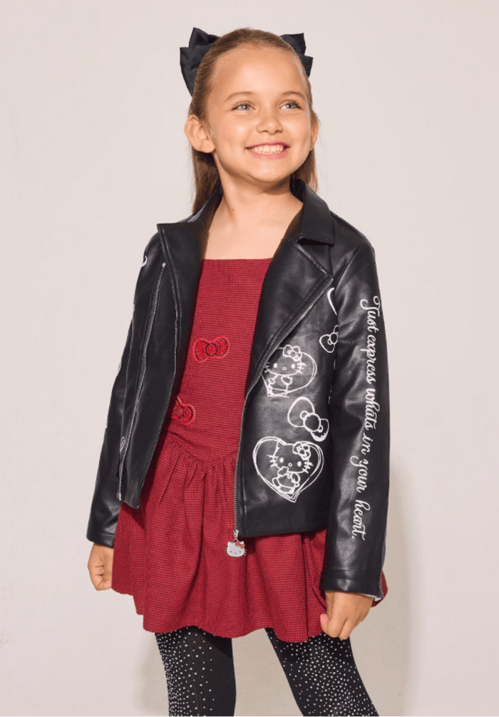 Lola + The Boys Outerwear Hello Kitty Graffiti Biker Jacket Black
