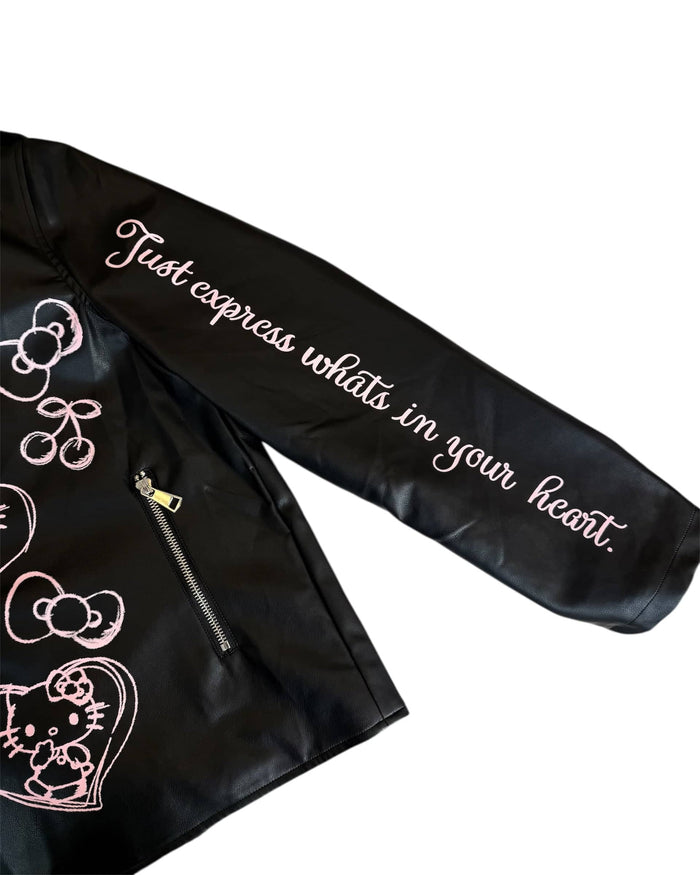 Lola + The Boys Outerwear Hello Kitty Graffiti Biker Jacket Black
