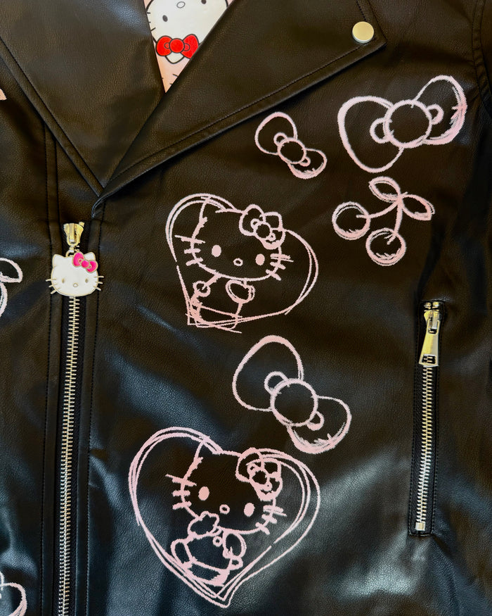 Lola + The Boys Outerwear Hello Kitty Graffiti Biker Jacket Black