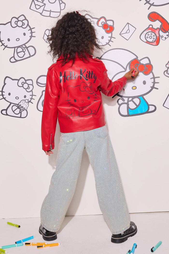 Lola + The Boys Outerwear Hello Kitty Graffiti Biker Jacket Red