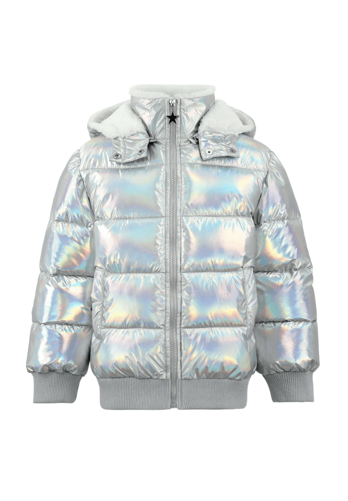 Lola + The Boys Outerwear Hologram Rainbow Puffer