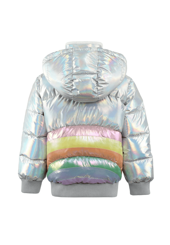 Lola + The Boys Outerwear Hologram Rainbow Puffer