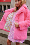 exclude-fall Outerwear Hot Pink Faux Fur Coat