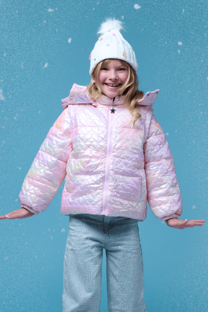 Lola + The Boys Outerwear I Love You Shimmer Puffer