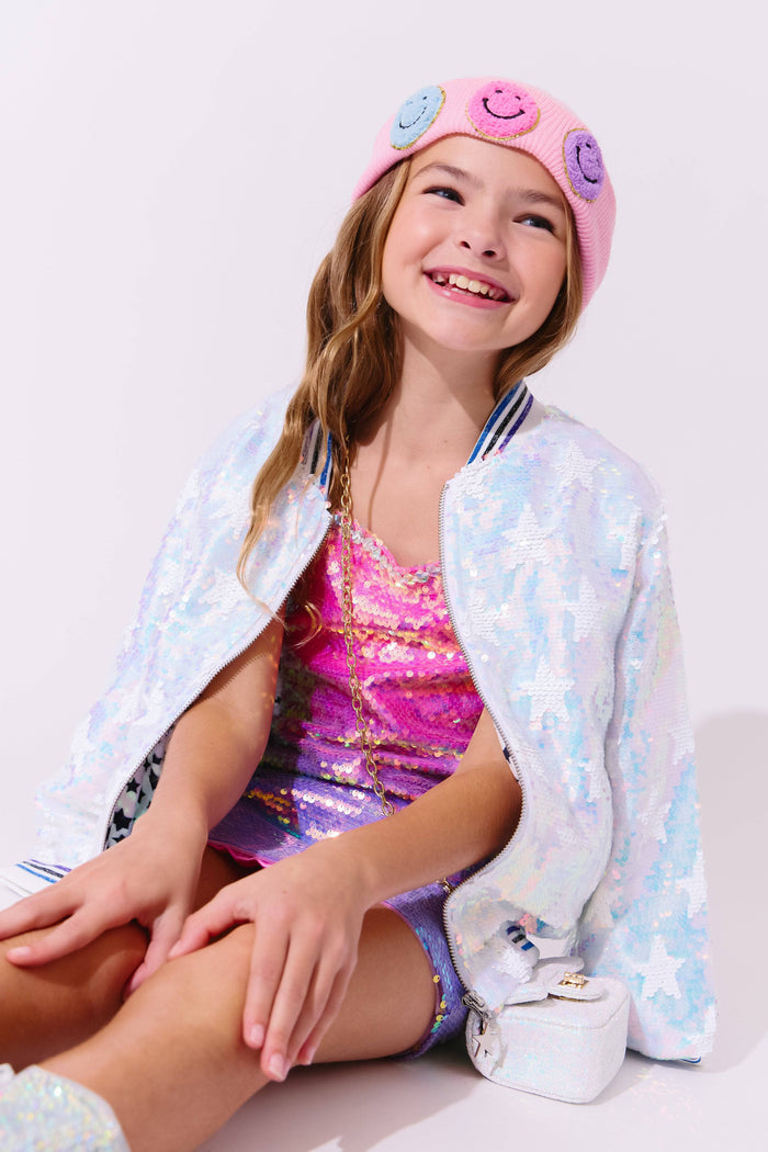 exclude-fall Outerwear Iridescent Star Sequin Bomber