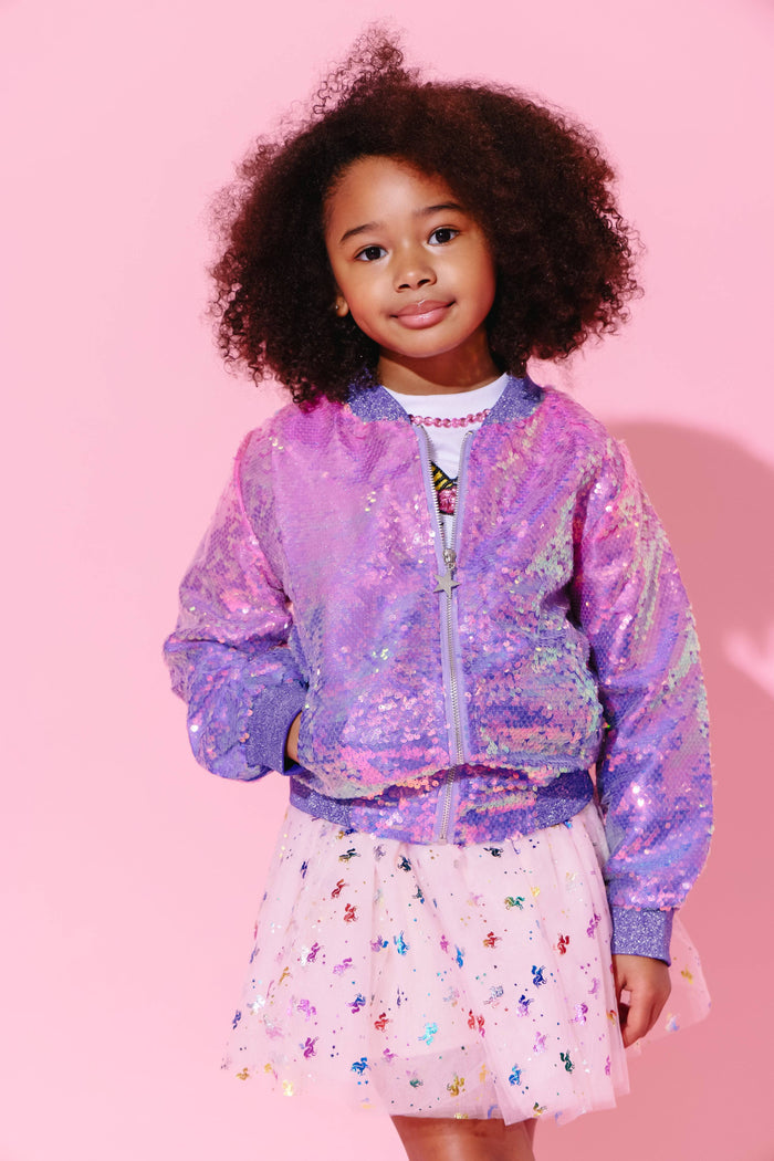 Lola + The Boys Outerwear Lavender Haze Sequin Bomber