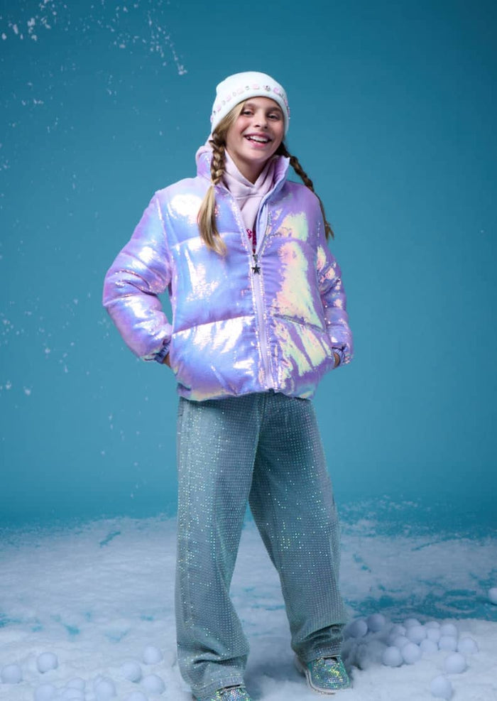 Lola + The Boys Outerwear Lavender Shimmer Puffer