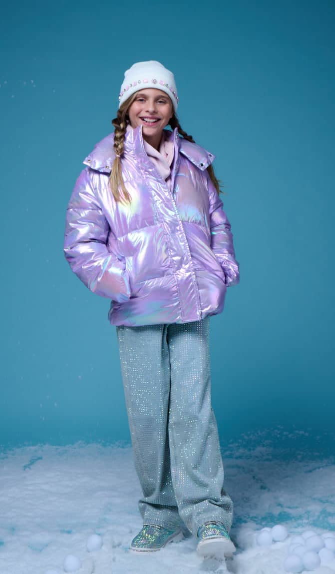 Lola + The Boys Outerwear Lavender Shiny Hologram Puffer