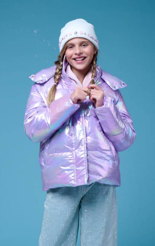Lola + The Boys Outerwear Lavender Shiny Hologram Puffer