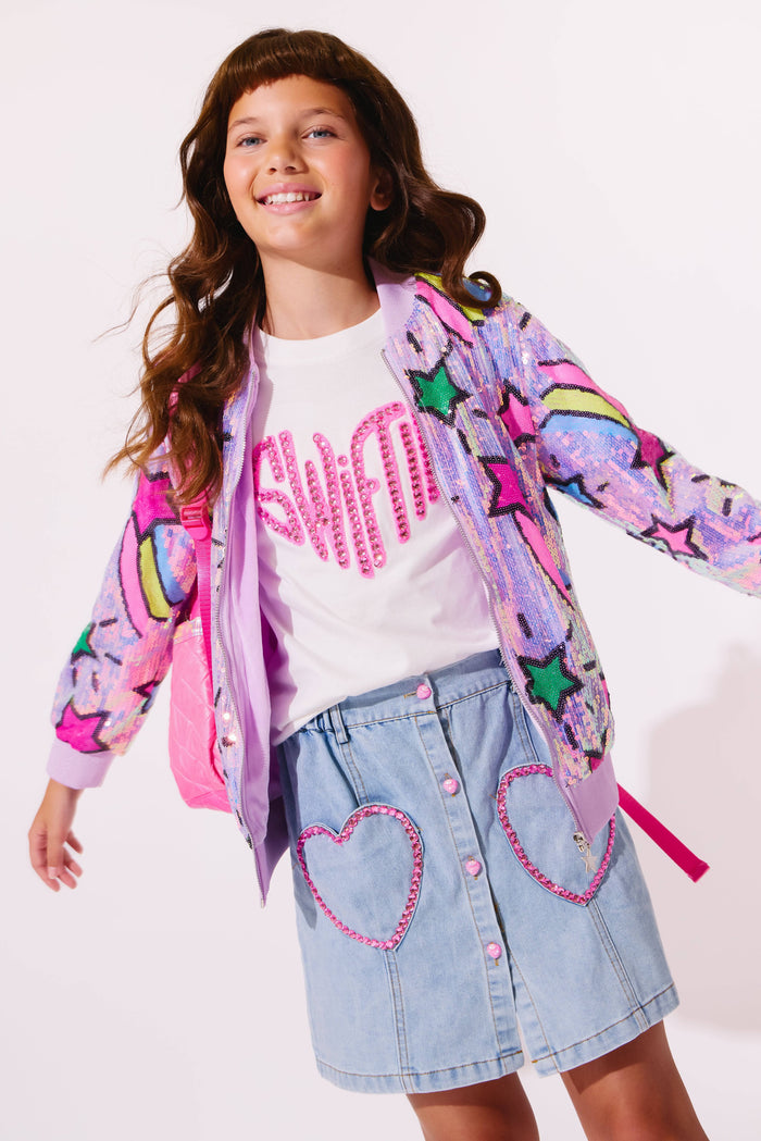 Lola + The Boys Outerwear Lavender Shooting Star Sequin Bomber