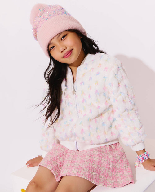 Lola + The Boys Outerwear 2 Pastel Bows Fuzzy Bomber