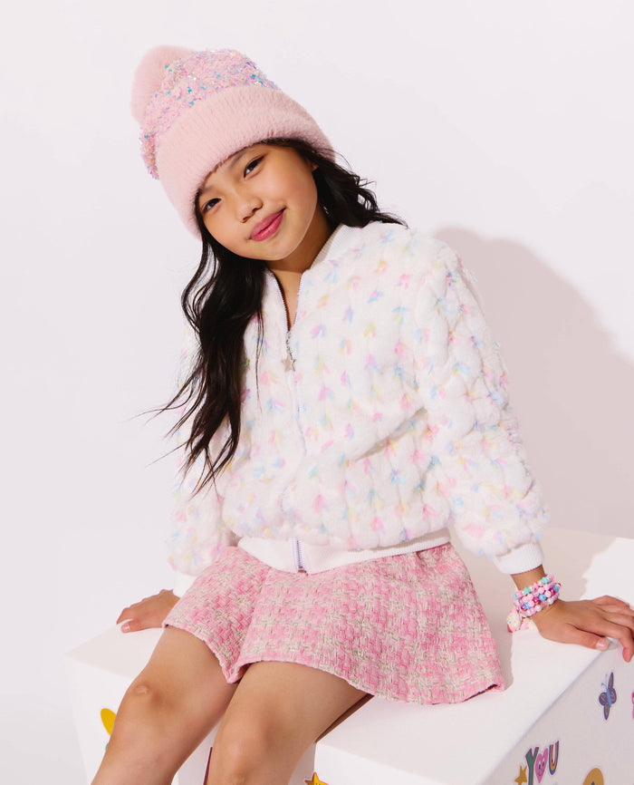 Lola + The Boys Outerwear 2 Pastel Bows Fuzzy Bomber