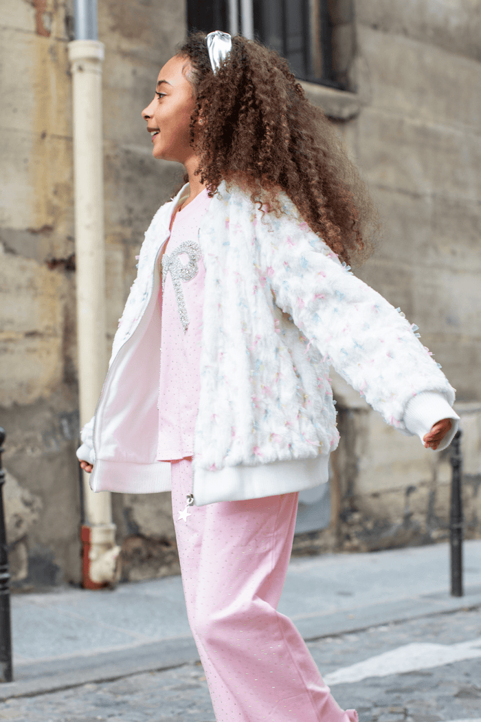 Lola + The Boys Outerwear 2 Pastel Bows Fuzzy Bomber