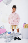 Lola + The Boys Outerwear Pink Sequin Puffer Coat With Bear Purse