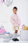 Lola + The Boys Outerwear Pink Sequin Puffer Coat With Bear Purse