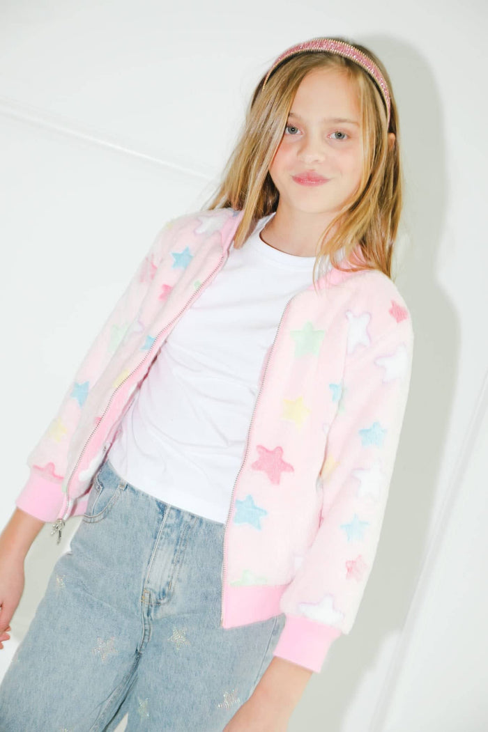 Lola + The Boys Outerwear Pinky Fuzzy Reversible Bomber