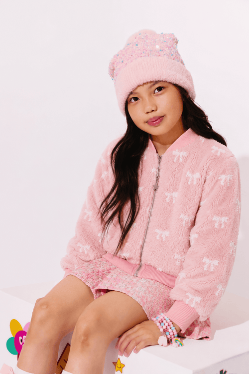 Lola + The Boys Outerwear Pretty in Bows Fuzzy Bomber