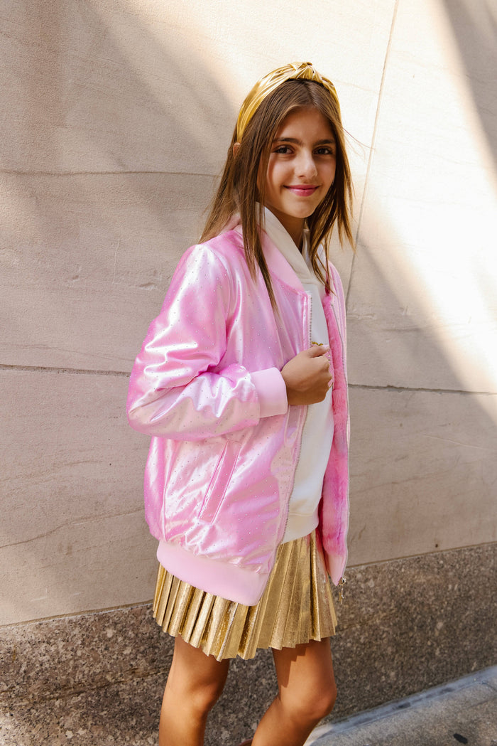Lola + The Boys Outerwear Pretty in Pink Sparkle Bomber