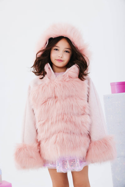 Lola + The Boys Hot Pink Faux Fur Coat, 14