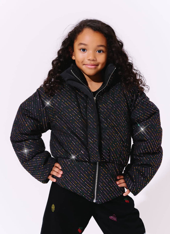 Lola + The Boys Outerwear Rainbow Crystal Puffer