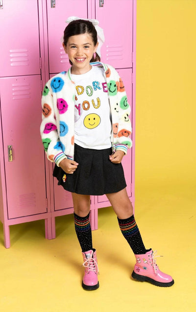 Lola + The Boys Outerwear Rainbow Emoji Plush Coat