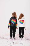 Lola + The Boys Outerwear Rainbow Heart Stripe Moto Jacket