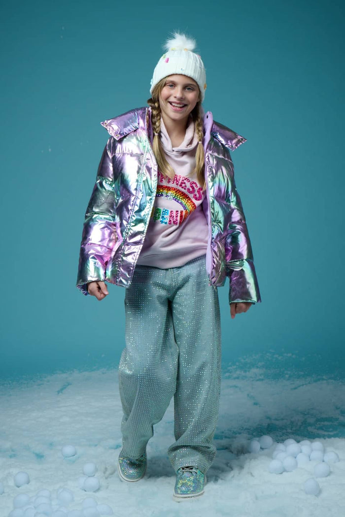 Lola + The Boys Outerwear Rainbow Magic Hologram Puffer