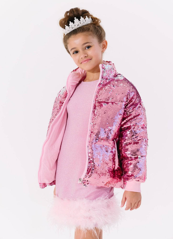 Lola + The Boys Outerwear Rose Gold Sequin Puffer