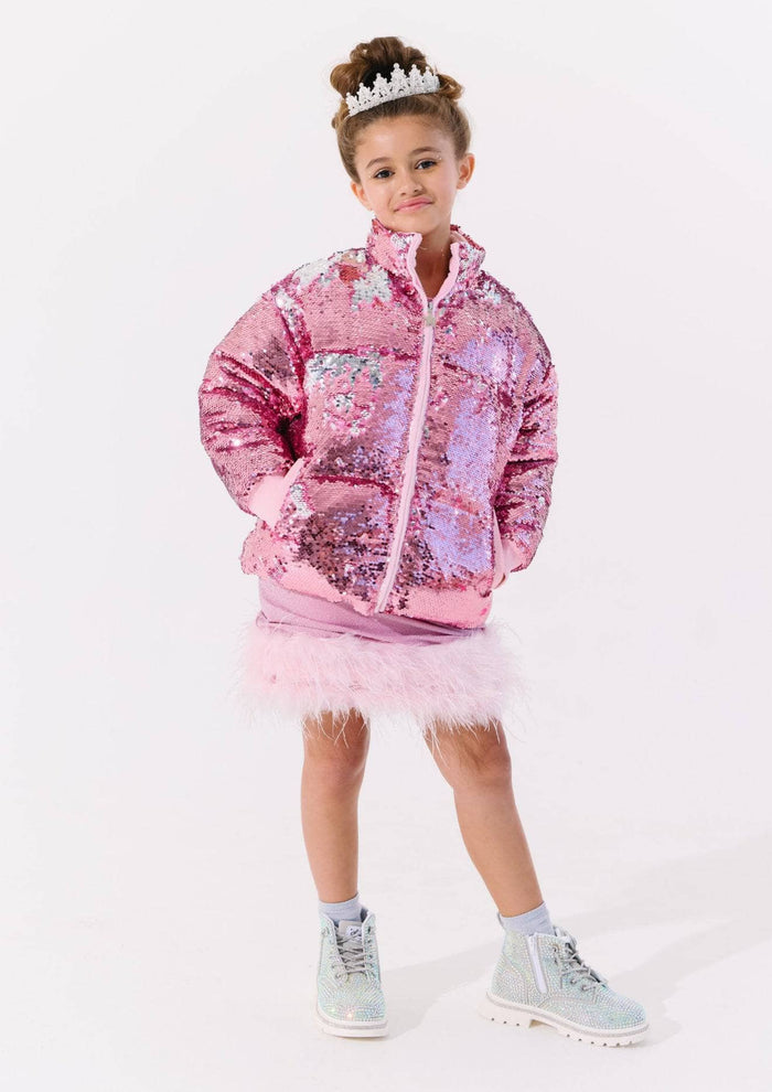 Lola + The Boys Outerwear Rose Gold Sequin Puffer