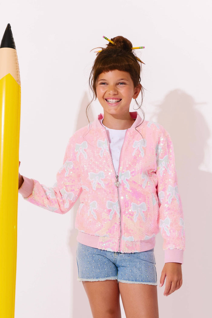 lola-new-arrival Outerwear Sequin Bow Bomber