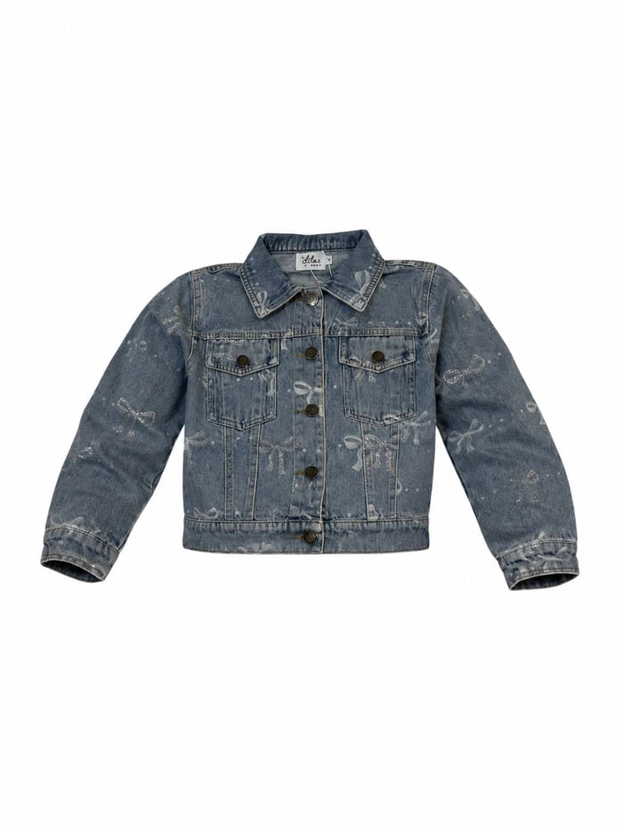 Lola + The Boys Outerwear 8 / Blue Sparkle Bows Denim Jacket