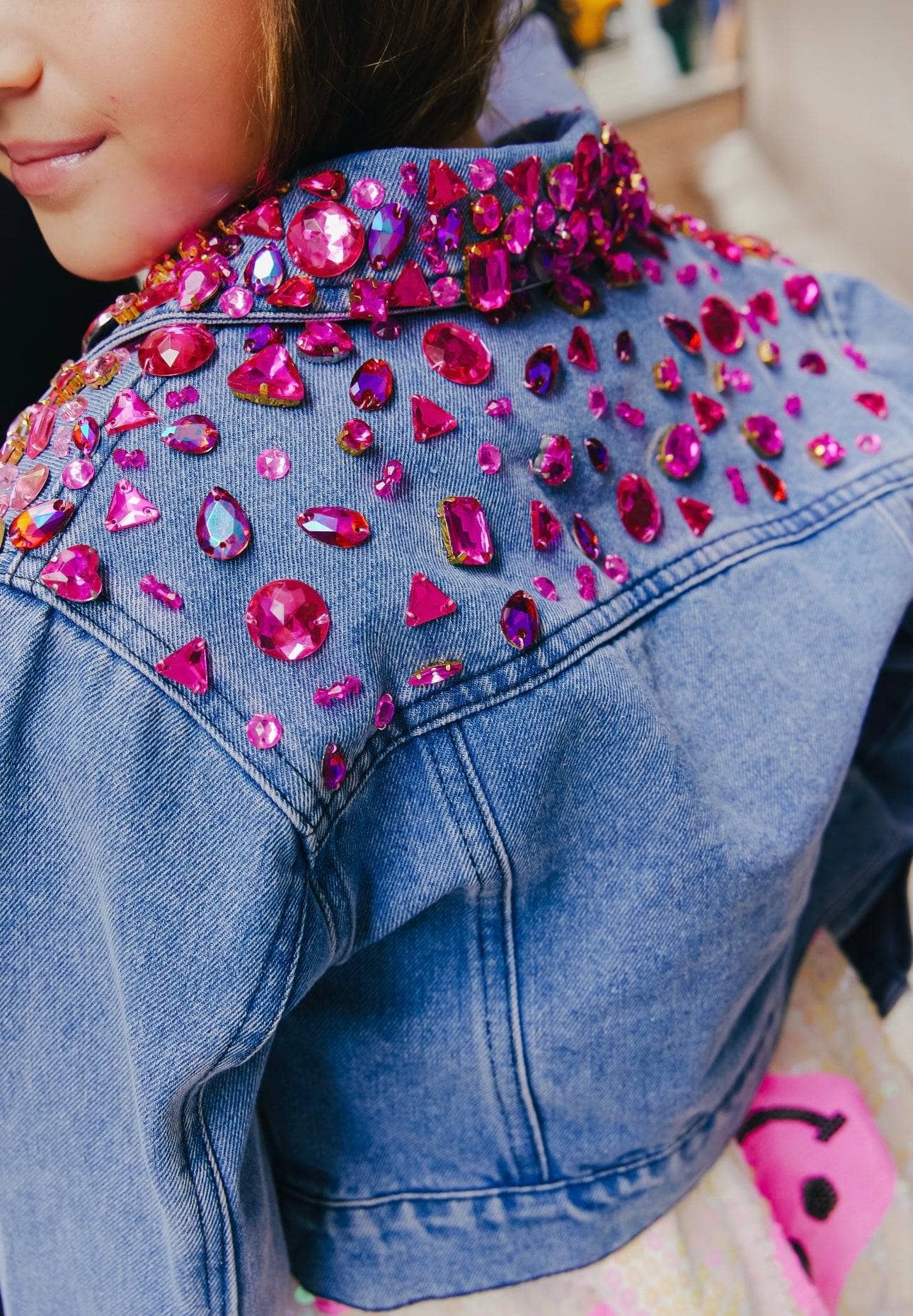 Denim jacket with sale mirror work