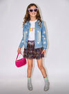 Lola + The Boys Outerwear Star Leather Patched Denim Jacket
