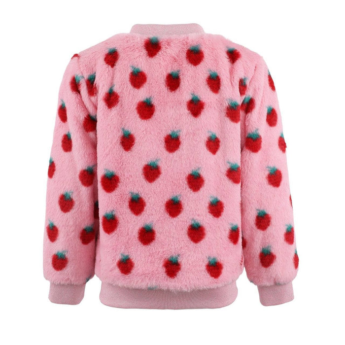 Lola + The Boys Outerwear Strawberry Fuzzy Bomber