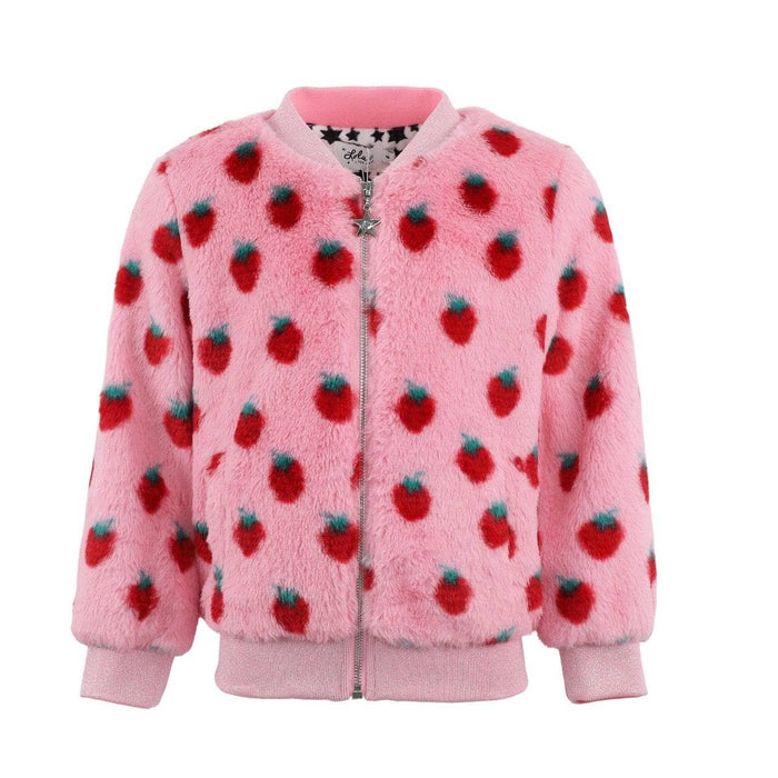 Lola + The Boys Outerwear Strawberry Fuzzy Bomber