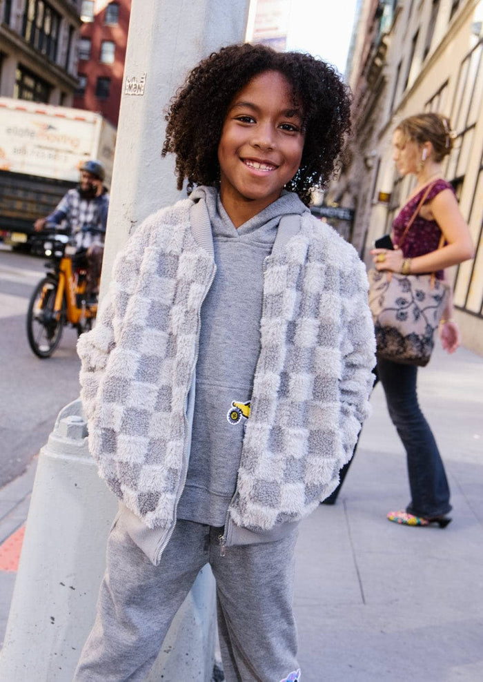 Lola + The Boys Outerwear Super Soft Checker Bomber