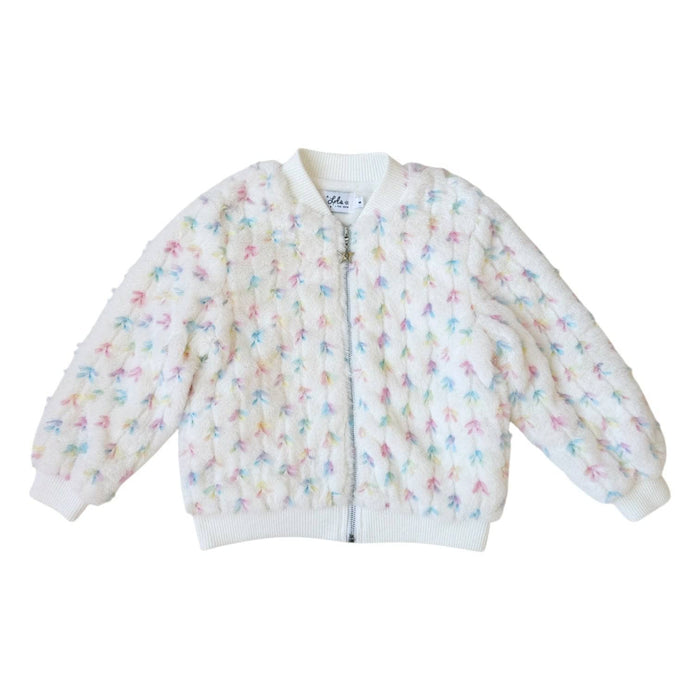 Lola + The Boys Pastel Bows Fuzzy Bomber