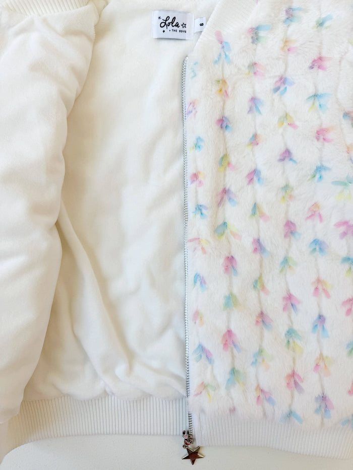 Lola + The Boys Pastel Bows Fuzzy Bomber