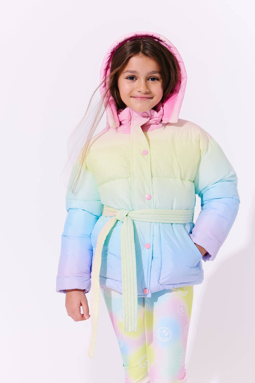 Lola + The Boys Pastel Rainbow Puffer