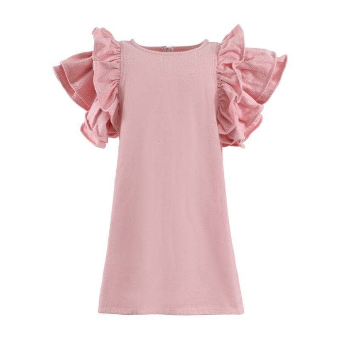 Lola + The Boys Peach Princess Ruffle Denim Dress