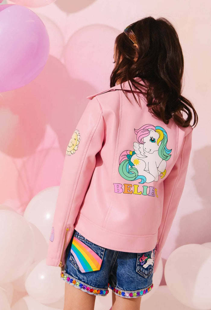 Lola + The Boys Pink Believe Leather Jacket