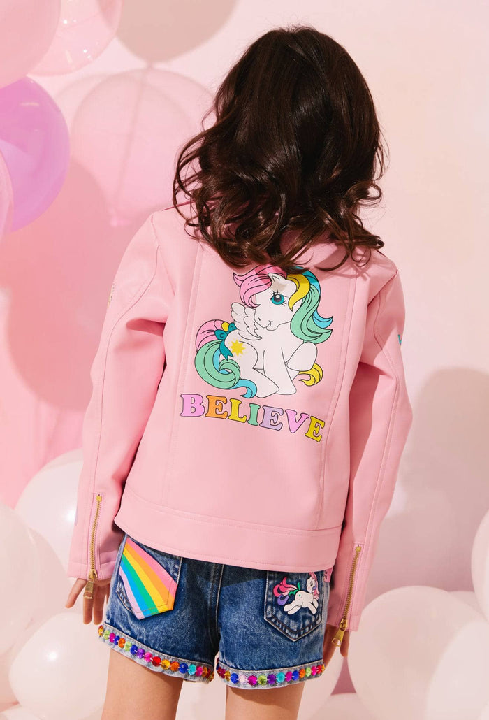 Lola + The Boys Pink Believe Leather Jacket