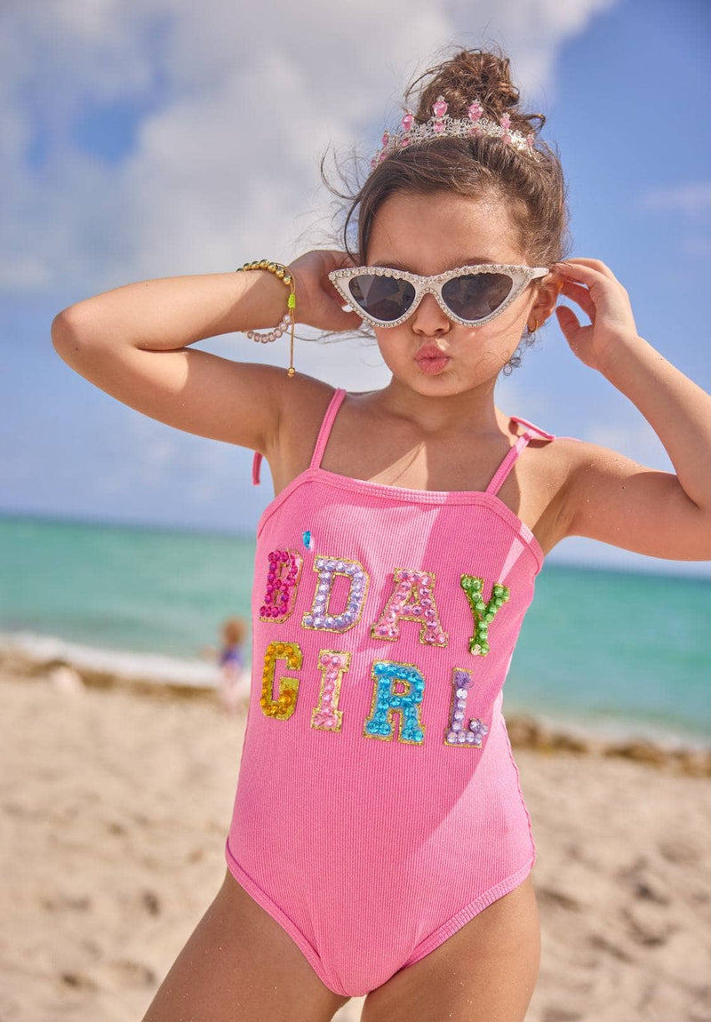 Girl in swimsuit Pink Birthday Girl Gem Swimsuit